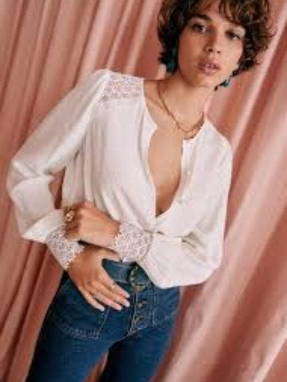 Sezane Clem Top Blouse in White sz US 2 / EU 34